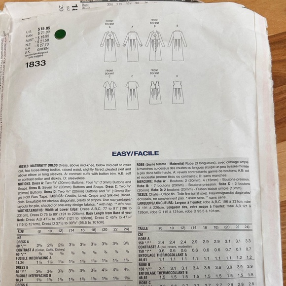 Vintage Vogue 1833 Maternity Pattern - size 20-22-24 - uncut - Picture 7 of 9